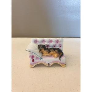 Little Biscuit Dog On A Bench. Porcelain