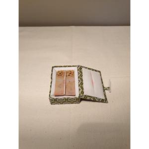 Vintage. Two Chinese Hard Stone Seals. Fabric Cardboard Box