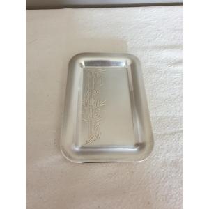 Christofle Small Tray In Silver Metal Herbarium Model Bamboo Decor