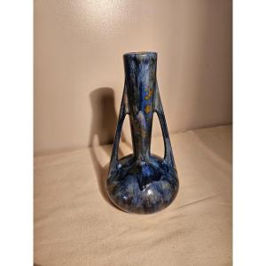 Pierrefonds Art Deco Glazed Stoneware Vase Blue Dominant