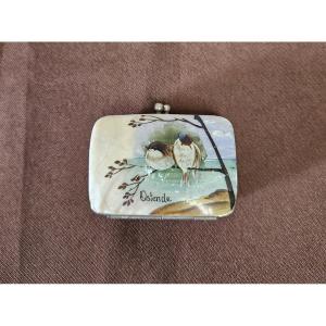 Mother-of-pearl Coin Purse Or Dance Card, One Side Is Painted
