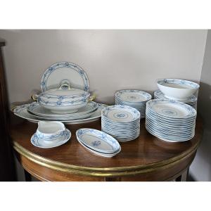 Limoges Jammet Seignolles Dinner Service. White With Blue Decor. 57 Pieces. Very Little Used.