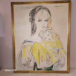 Janie Michels "portrait For A Madonna" Oil On Canvas From Maurice Chevalier 92 X 63 Cm