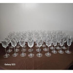 Set Of 36 Crystal Glasses Cut In Baccarat By The Best Craftsman In France 1982