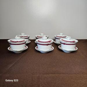 Christofle Red Rubanea Six Chinese Teacups