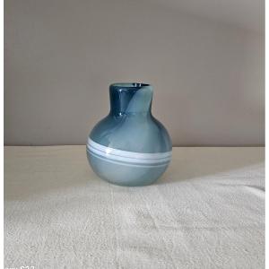 Claude Morin 1979 Vase In Milky Blown Glass In Shades Of Blue To White