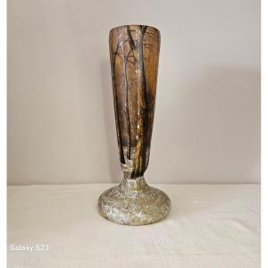 Daum Nancy Acid-etched Glass Vase. Snowy Landscape Design. Height 36 Cm