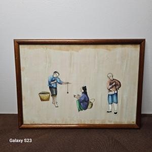 Old Painting On Rice Paper: Plant Seller And His Customers.