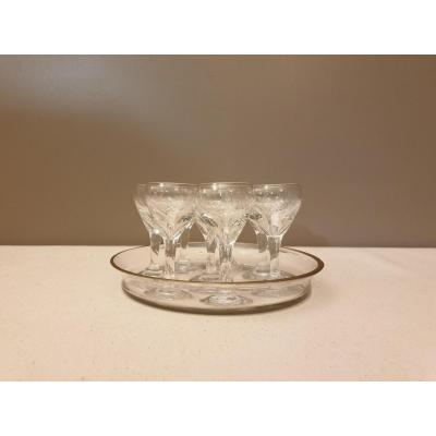 Glass Tray With 8 Shot Glasses