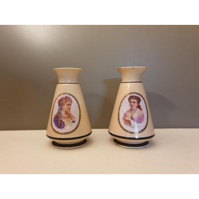 Pair Of Paris Porcelain Vases 19th Bust Portraits Of Women