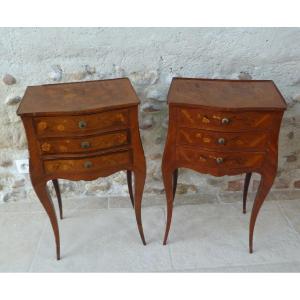 Pair Of Louis XV Style Marquetry Bedside Tables 