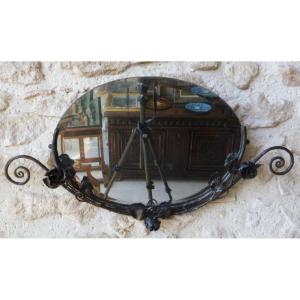 Oval Art Deco Wrought Iron Mirror