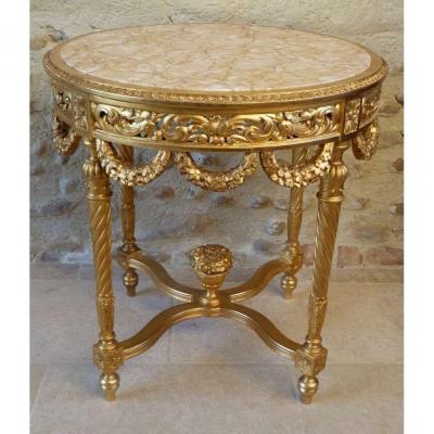 Louis XVI Style Carved And Gilded Wood Pedestal Table