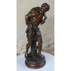 "the Hunter And His Prey" Bronze Sculpture By Mathurin Moreau