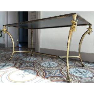 Charles House Paris Coffee Table In Gilt Bronze, Rooster Feet And Eglomisé Mirror Top