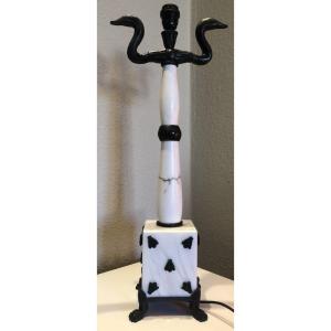 Fondica And Mathias Large Lamp In Marble And Bronze Signed And Numbered