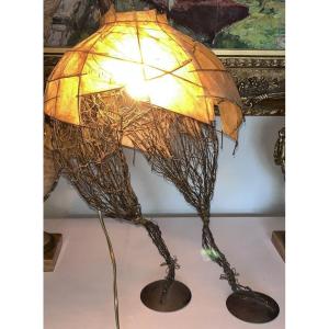 Francois Sarah (cairo 1951) Wire Lamp And Tissue Paper Lampshade