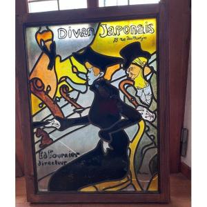 Toulouse Lautrec Large Art Nouveau Stained Glass Window The Japanese Divan H. 90 X L. 70 Cm