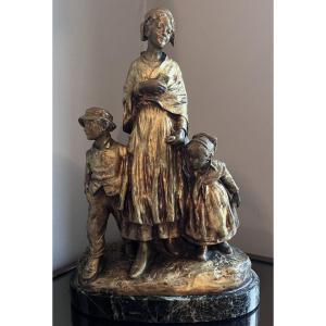 Joseph d'Aste (1881-1945) La Fête Au Village, Bronze Group With Golden Patina Signed