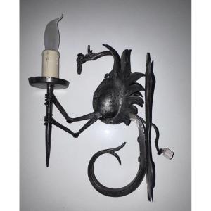 Alessandro Mazzucotelli (1865-1938) (attributed To) Pair Of Dragon Sconces