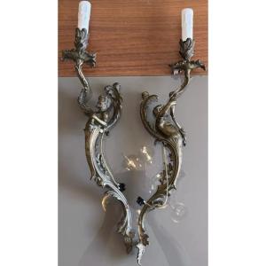 Large 19th Century Bronze Wall Lights Decorated With Fauns/satyrs