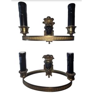Bagues House, Indian Wall Lights In Gilded And Patinated Bronze