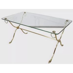 Maison Jansen Brass Coffee Table, Spacer Base, Swan-shaped Feet