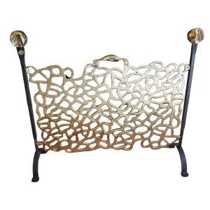 David Marshall Fire Screen In Gilded Bronze And Cast Iron, With Stylized Openwork Decoration Signed