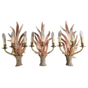 Bagues House Set Of 3 Large Wall Lights In Bronze, Brass And Lacquered Metal