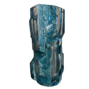Daum, France. Brutalist Argos Vase, In Thick Molded Crystal With An External Turquoise Blue Patina.  