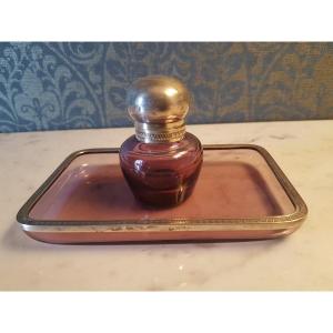 Glass And Silver Inkwell.