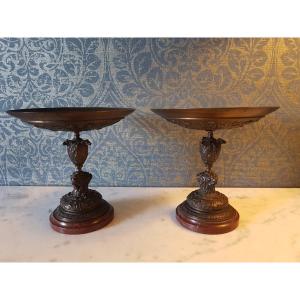 Pair Tazza's In Bronze With Red Marble.napoleon Lll. Barbedienne..