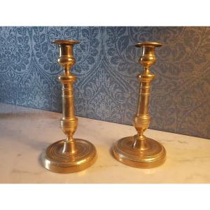 Paire Bougeoirs En Bronze Doré. Style Empire.