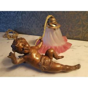 Lamp With Putti In Regule. End Of 19th Century.