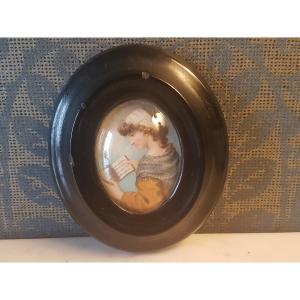 Miniature Portrait, Painted On Ivory, 19th Century.