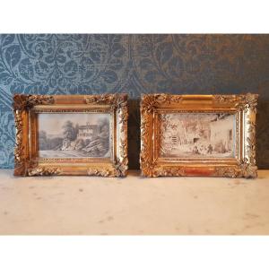 Pair Of Watercolors, Signed Mesny 1823.