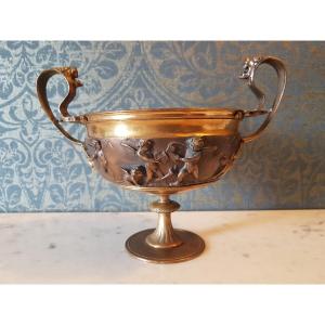 Bronze Tazza. Decorated With Putti's Relief. 19th Century