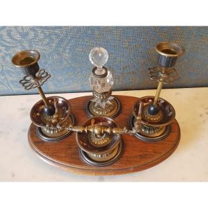 Bronze, Wood, Enamel And Crystal Inkwell. Napoleon III.