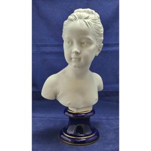Sèvres, Large Porcelain Bust (biscuit) After Houdon . Sheet From 1938.