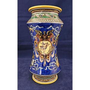 Large Gien Earthenware Vase Italian Decor Called "a Imprese" 1866