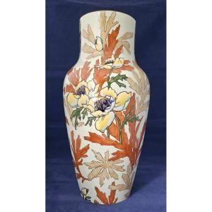 Large Gien Earthenware Vase With Art Nouveau Decoration Circa 1900