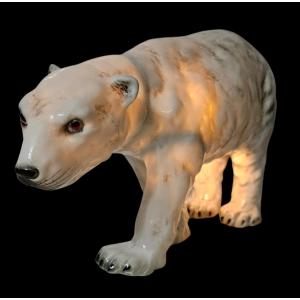 Art Deco Porcelain Polar Bear Sculpture Night Light, Circa 1930 