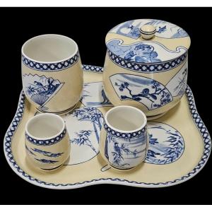 Gien, Rare Earthenware Tobacco Service With Japonisme Decoration, 1876