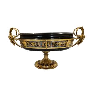 Large Bowl, F. Barbedienne In Marble, Chased And Gilded Bronze And Cloisonné Enamel 19th Century
