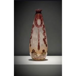 French Glassware, Schneider Brothers Art Deco Vase, Marked With A Pyramid Symbol, 1918–1922.