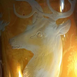 Large Bohemian Crystal Tulip Vase With A Continuous Decoration Of Undergrowth And A Deer