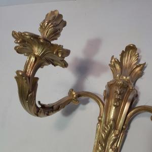 Pair Of Gilt Bronze Transitional Style Wall Sconces 