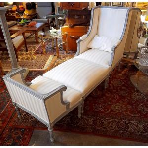 Louis XVI Style Chaise Longue, Known As A "broken Duchesse" Chaise Longue, 19th Century 