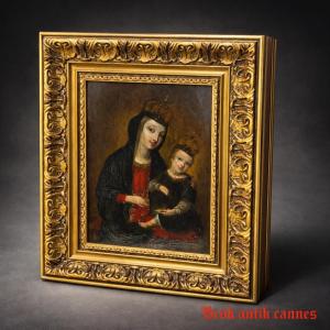 Painting - Oil On Copper - Virgin And Child - 17th Century 