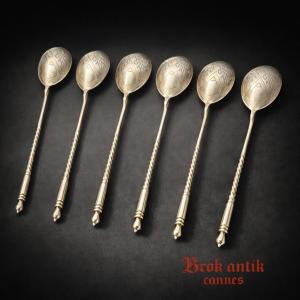 Suite Of 6 Spoons - Silver - Russia - 19th Century 